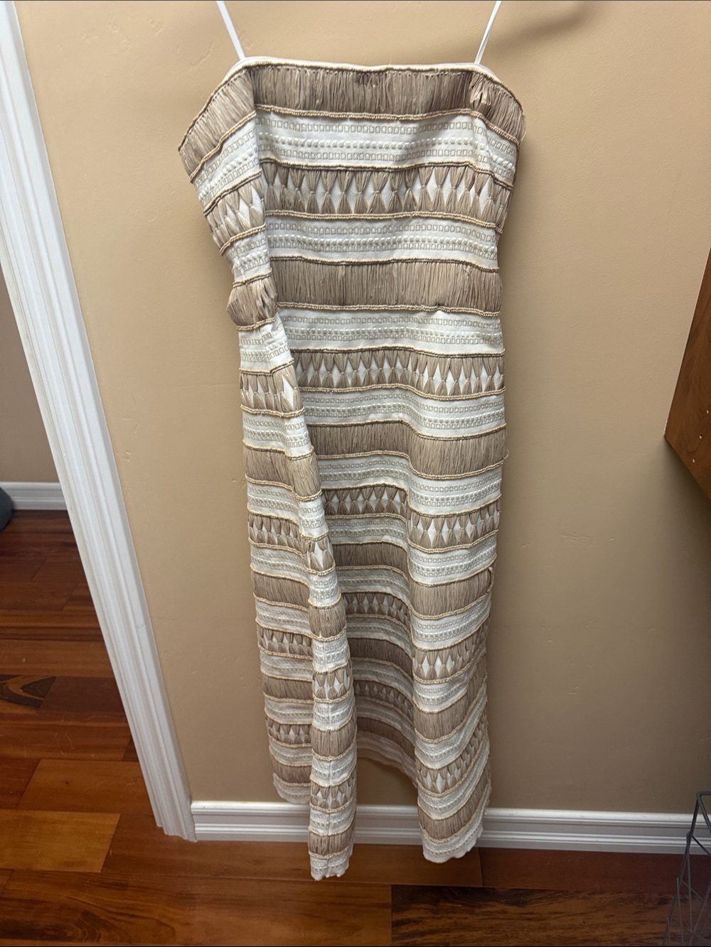 Lafayette 148 New York Beige and Cream One-Shoulder Maxi Dress